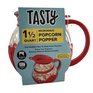 Tasty Microwave Popcorn Popper 1 1/2 Quart Borosilicate Glass New